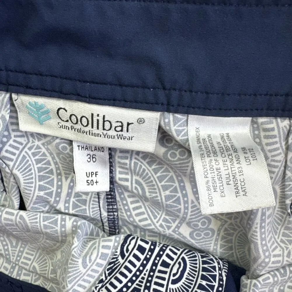 Coolibar Mens Falcon Board Shorts Size 36 Blue White Geometric Print UPF 50+